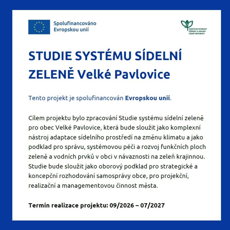 Nová dotace Studie systému sídelní zeleně Velké Pavlovice míří do našeho města