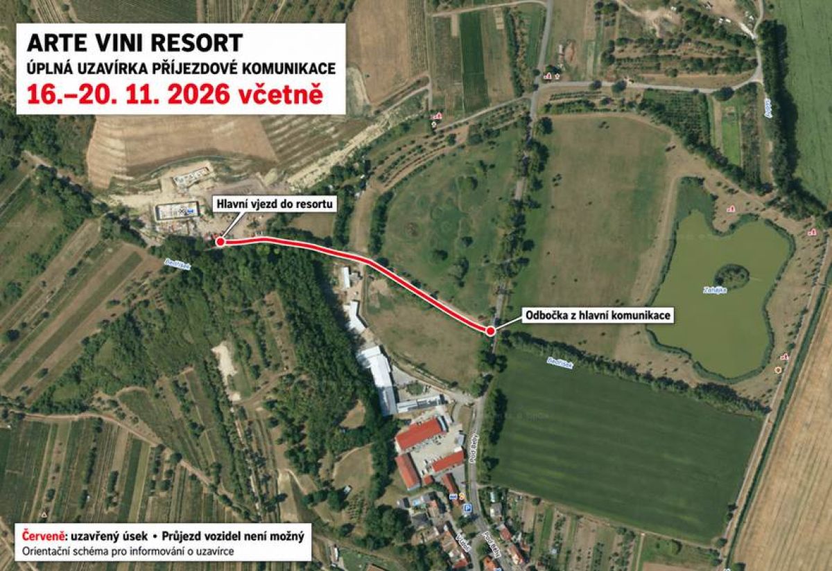 POZOR! Uzavírka příjezdové komunikace k ARTEVINI Resort & Winery