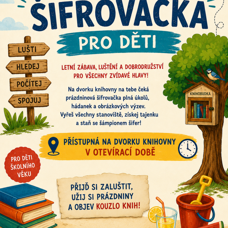 Prázdninová šifrovačka pro děti na dvorku knihovny