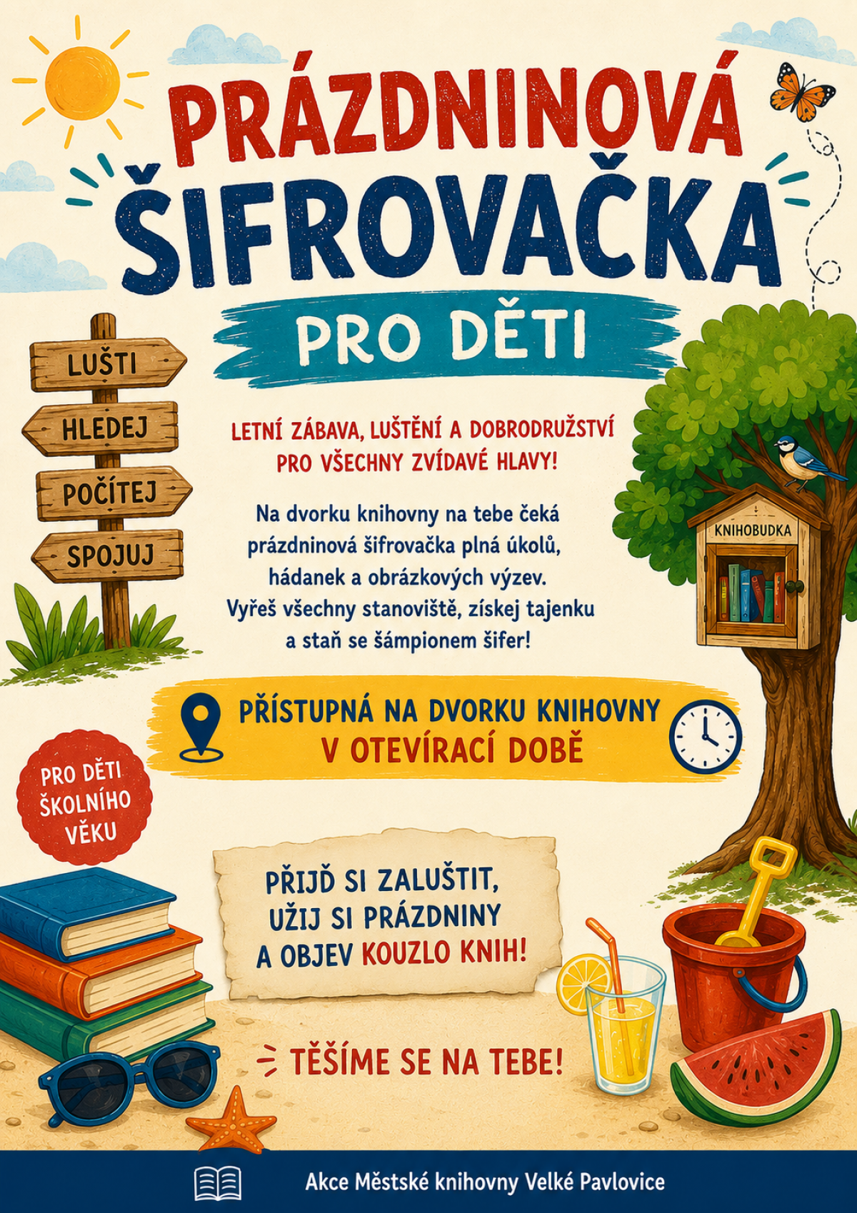 Prázdninová šifrovačka pro děti na dvorku knihovny
