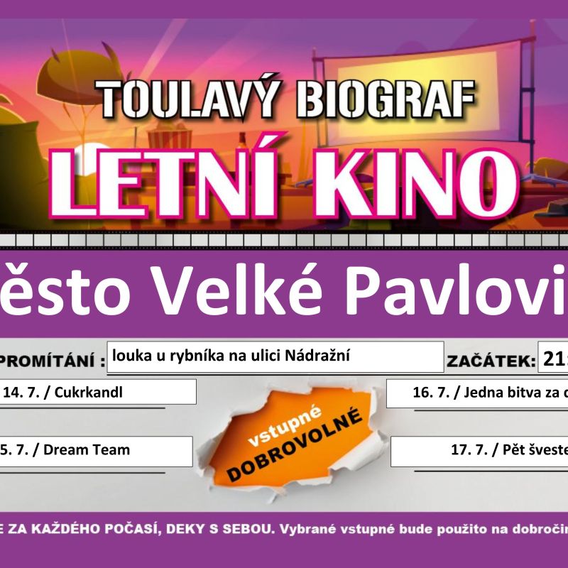 LETNÍ KINO na louce u rybníka. Zapište 14. až 17. července 2026