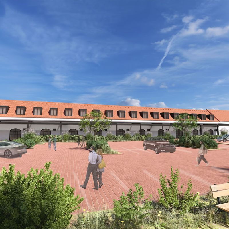 Nový nákupní areál naproti Ekocentra Trkmanka – Tereziánské náměstí