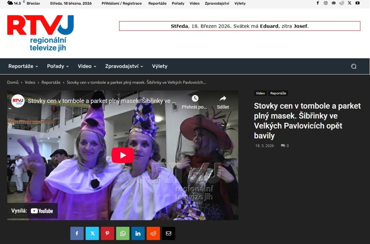 Videoreportáž RTV Jih - Stovky cen v tombole a parket plný masek. Šibřinky ve Velkých Pavlovicích opět bavily