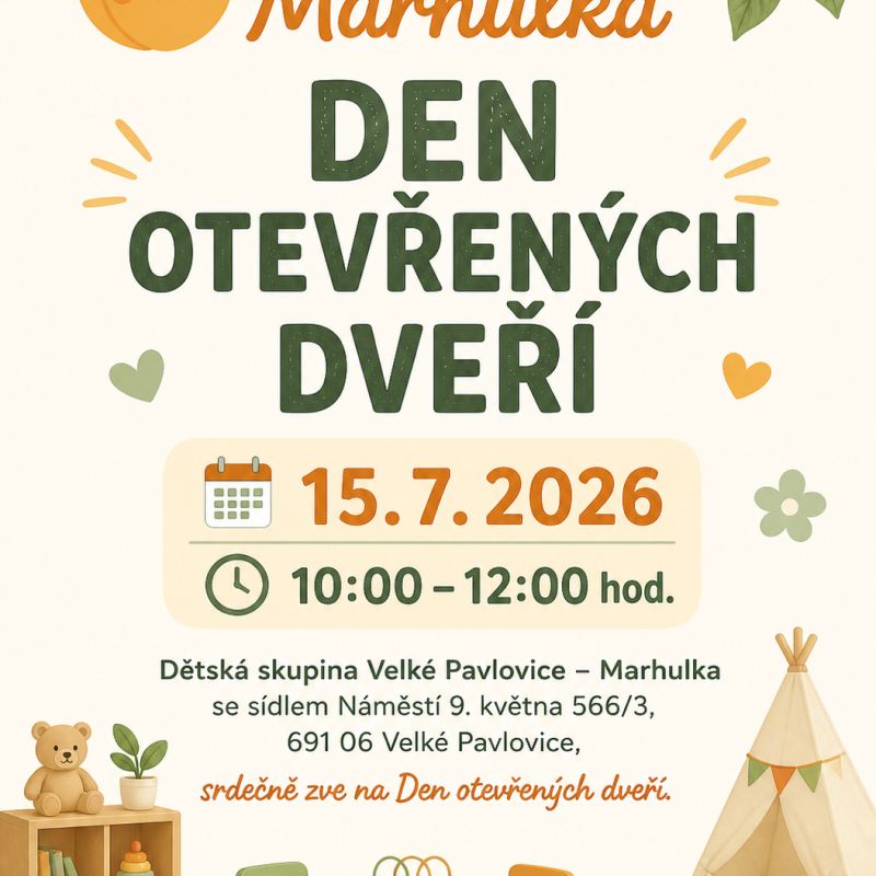 Pozvání na Den otevřených dveří v dětské skupině Marhulka