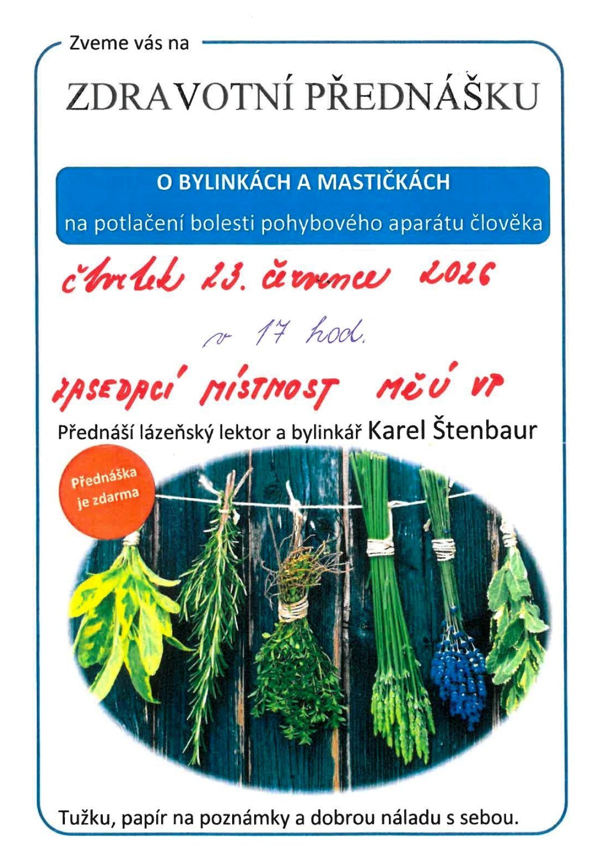 Zdravotní přednáška O BYLINKÁCH & MASTIČKÁCH