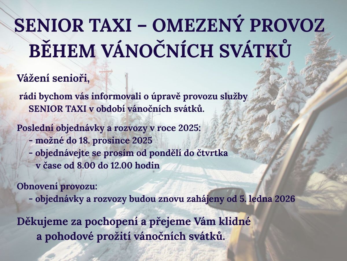 SENIORTAXI – OMEZENÝ PROVOZ BĚHEM VÁNOČNÍCH SVÁTKŮ